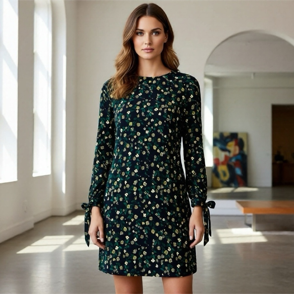 Minimum Dress Black Green Floral Size 38 Long Sleeve Lightweight Viscose